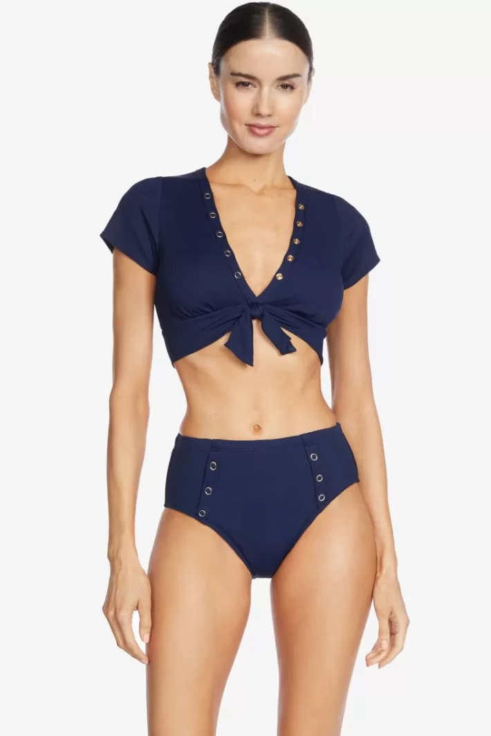 Discount Robin Piccone Amy High Waist Bikini Bottom Navy