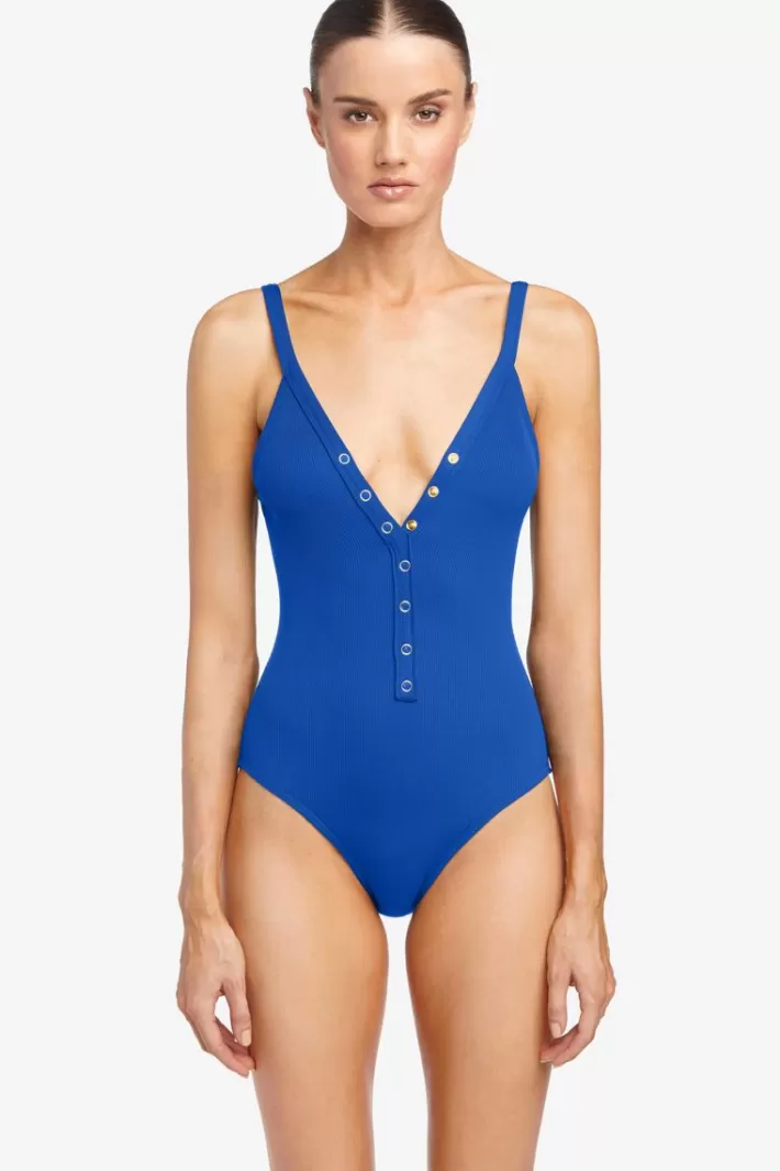 Cheap Robin Piccone Amy V-Neck One Piece Lapis