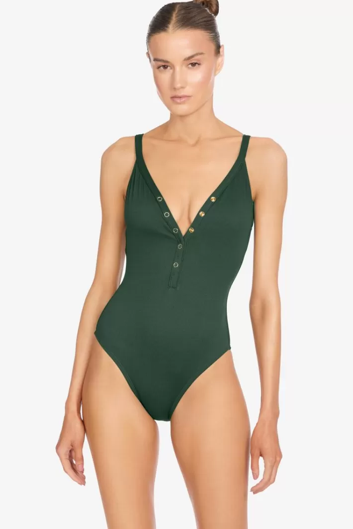 Outlet Robin Piccone Amy V-Neck One Piece Licorice | Bonsai