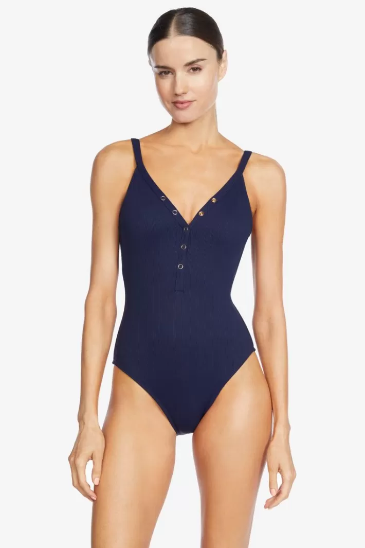 Store Robin Piccone Amy V-Neck One Piece Navy