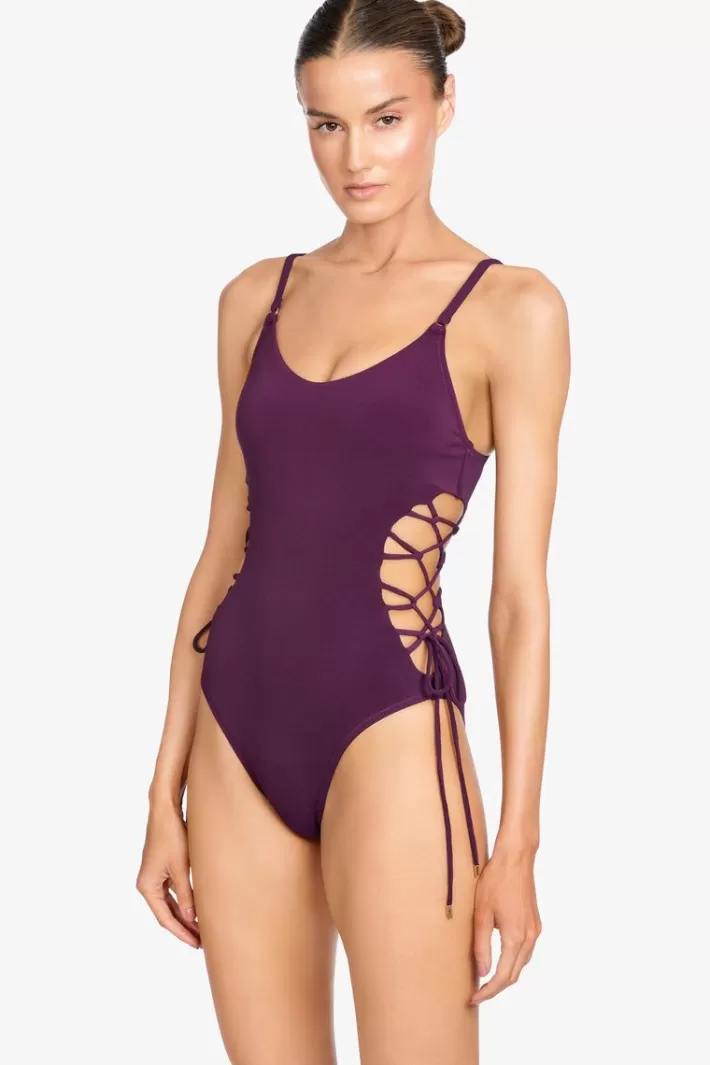 Cheap Robin Piccone Aubrey Lace Up One Piece Pacific | Plum | Black