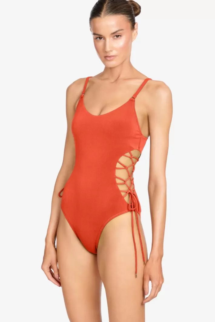 Fashion Robin Piccone Aubrey Lace Up One Piece Persimmon | Iceberg | Poppy