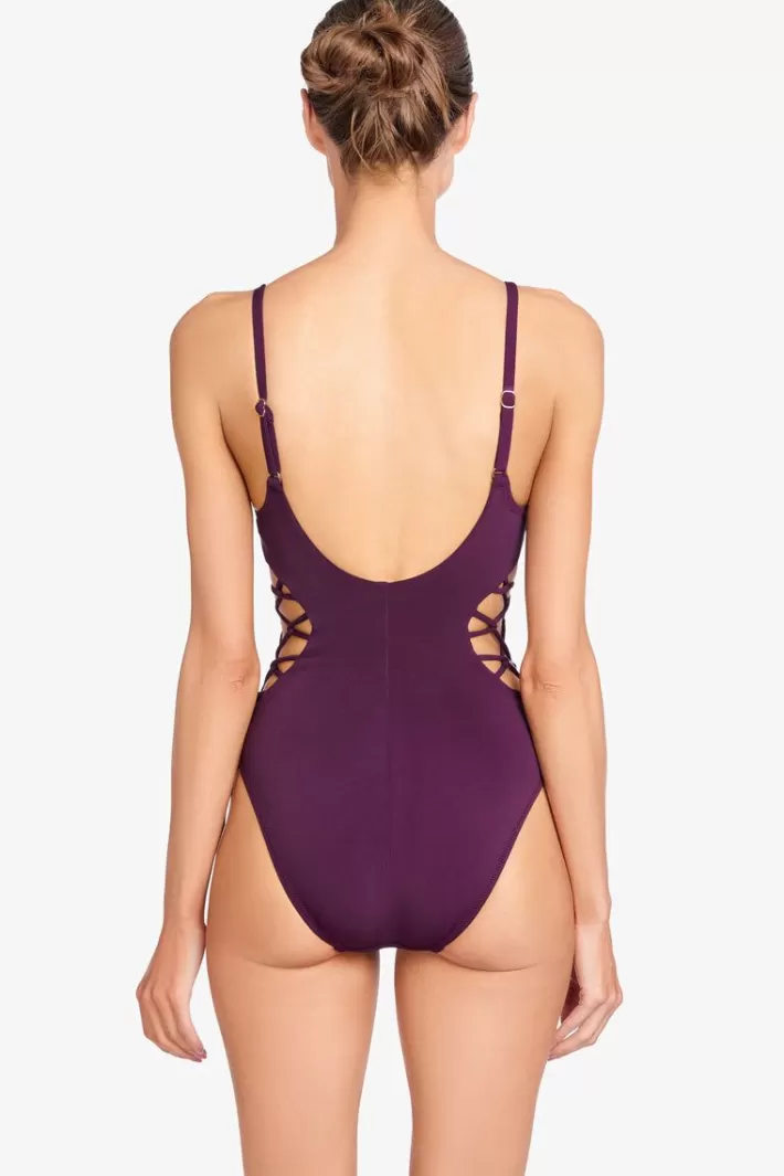 Cheap Robin Piccone Aubrey Lace Up One Piece Pacific | Plum | Black