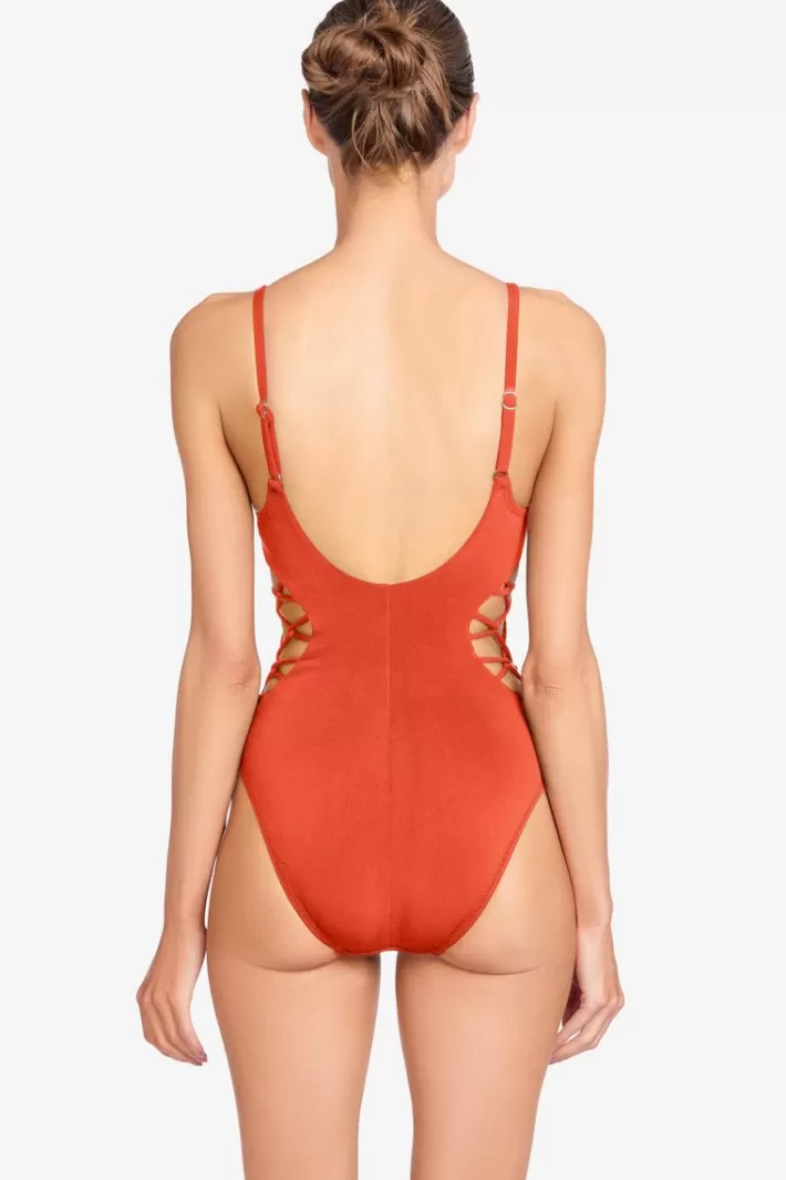 Fashion Robin Piccone Aubrey Lace Up One Piece Persimmon | Iceberg | Poppy