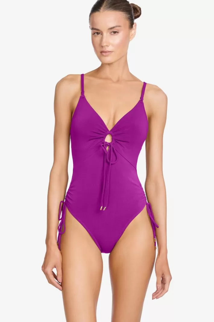 Discount Robin Piccone Aubrey One Piece Key Hole Bougainvillea | Black | Pacific | Plum