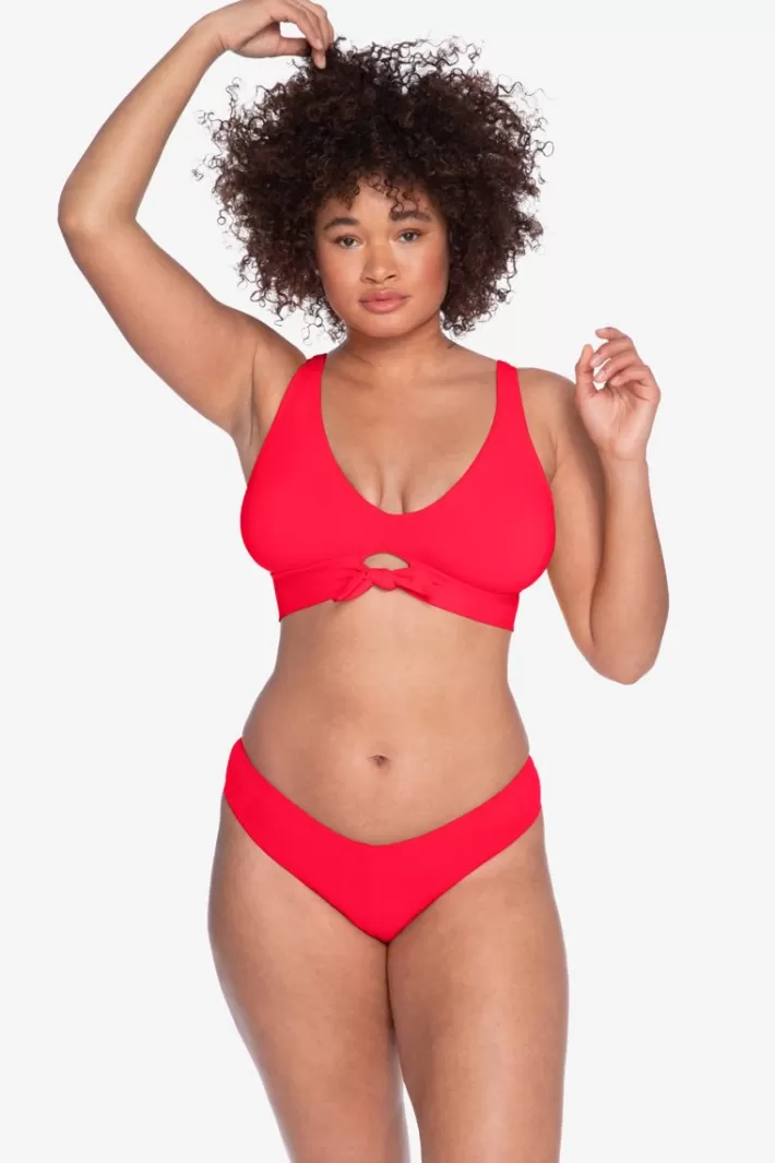 Clearance Robin Piccone Ava High Leg Bikini Bottom Fiery Red | Black