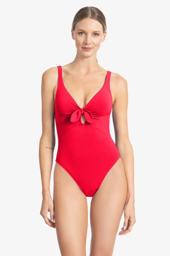 Clearance Robin Piccone Ava Knot One Piece Fiery Red | Black | White | Navy