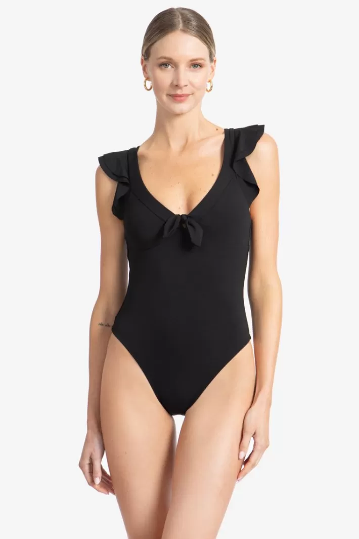 Discount Robin Piccone Ava Ruffle One Piece Black