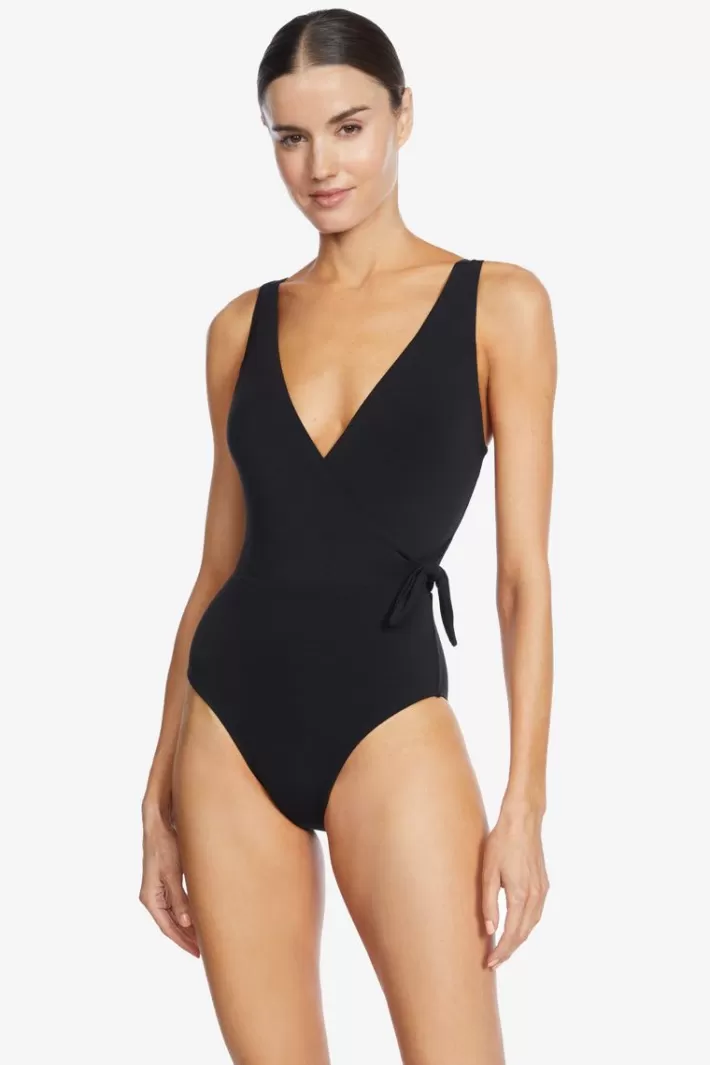 Best Sale Robin Piccone Ava Wrap One Piece Black | Sage