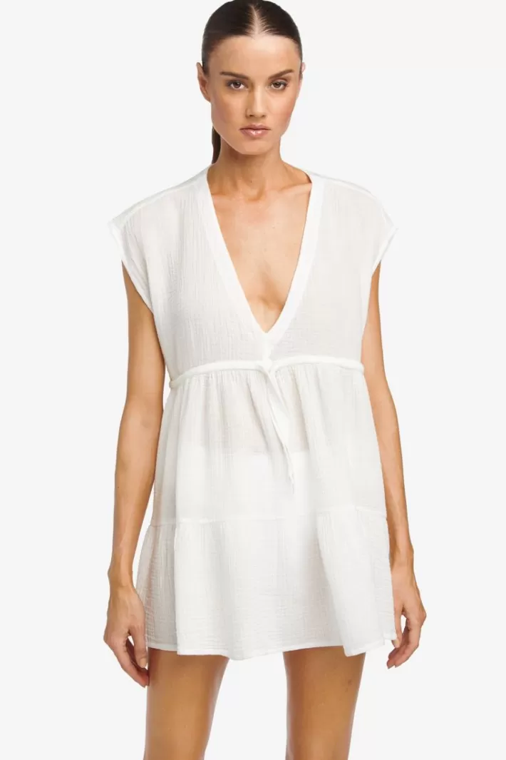 Shop Robin Piccone Bubble Gauze Flouncy Dress White