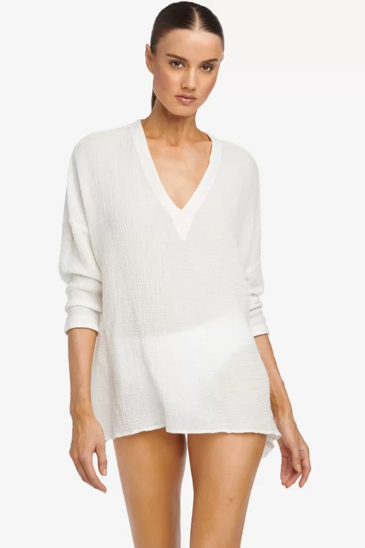 Discount Robin Piccone Bubble Gauze Tunic White