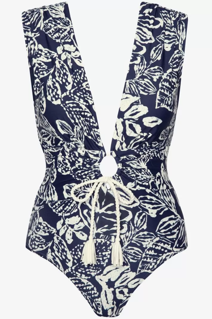 Best Sale Robin Piccone Indah Shirred One Piece Navy/Ecru