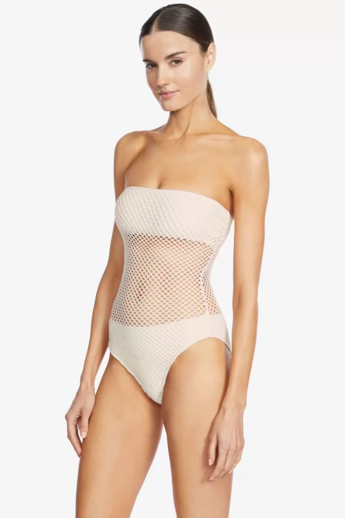 New Robin Piccone Pua Bandeau One Piece Ecru